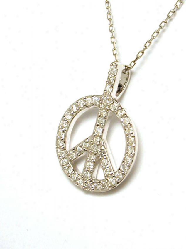 Deafening Pave-sst Cubic Zirconia Cz Peace Sign Pendant