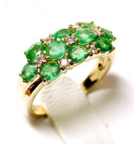 Three Row Emerald & Diamond Band Ring