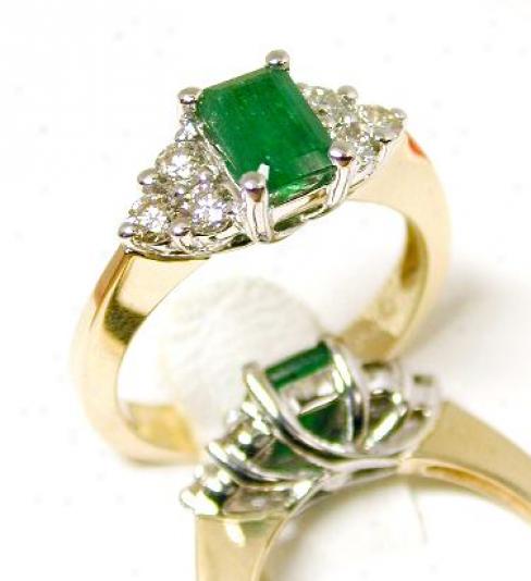 Two-tone Genuine Columbian Emerald & Diamond Engagement Ring