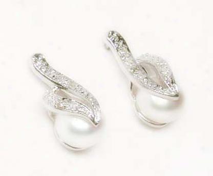 Unusual Freshwater Pearl & Diamond Earrings