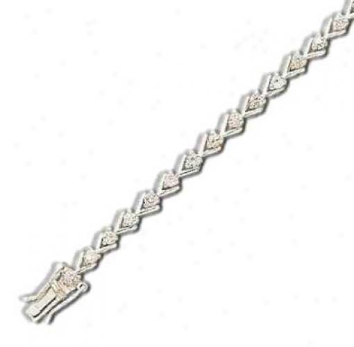 V Style Round 2.5 Mm Cz Silver Bracelet
