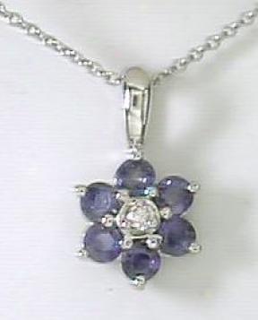 Wg Sapphire & Diamond Flower Pendant