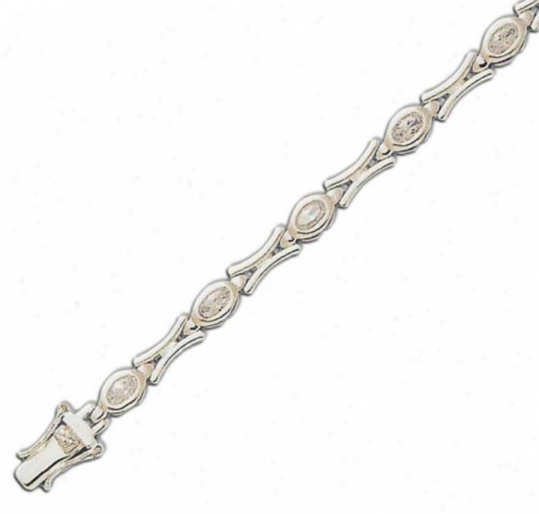 X Design Bezel Set Oval 5x3 Mm Cz Silver Bracelet