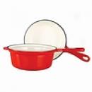 Kinetic Sauce Pan, 1.5 Qt. China Enamel Cast Iron With Frypan Lid, Red