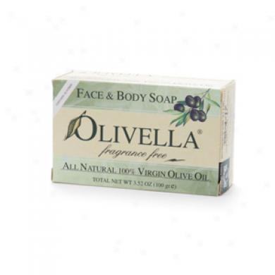 Olivella All Natural 100% Vigin Olive Oil Face & Body Soap, Fragrance Free